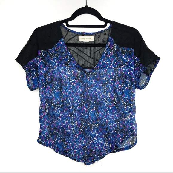 ANTHRO staring at stars sheer floral crop blouse s